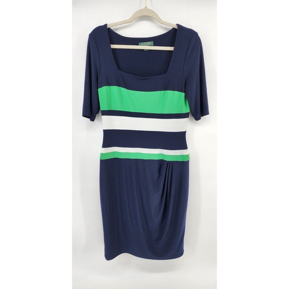 Lauren Ralph Lauren Dresses & Skirts - Lauren Ralph Lauren Navy Blue Green White Striped Square Neck Sheath Dress 10